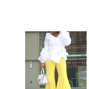 Zara yellow flare pants size large NWT